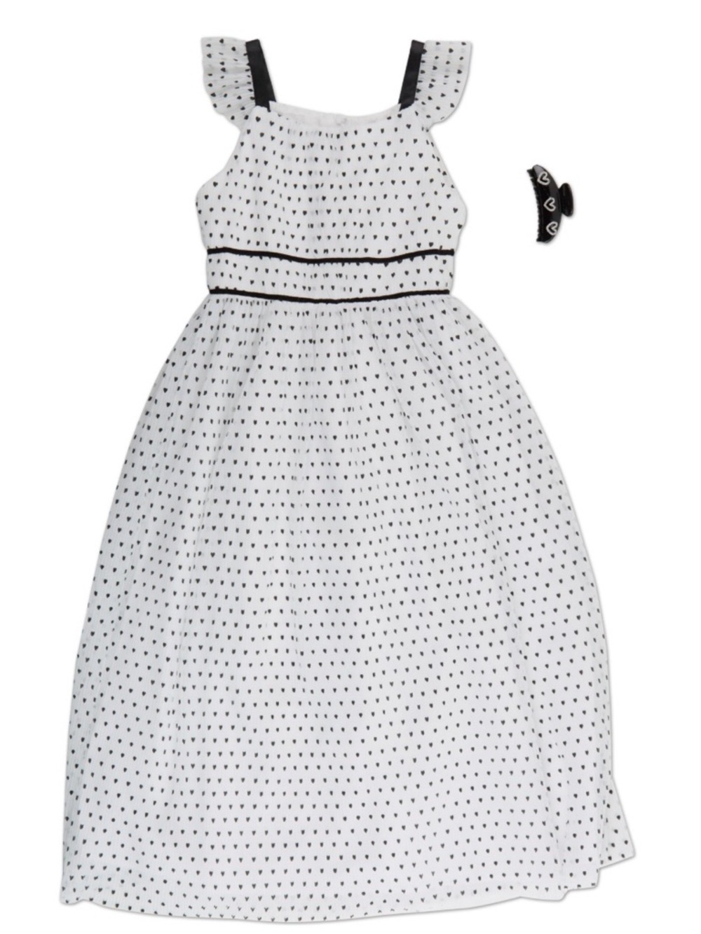 New Tahari Girls long white Dress with Black Heart Print - 7
